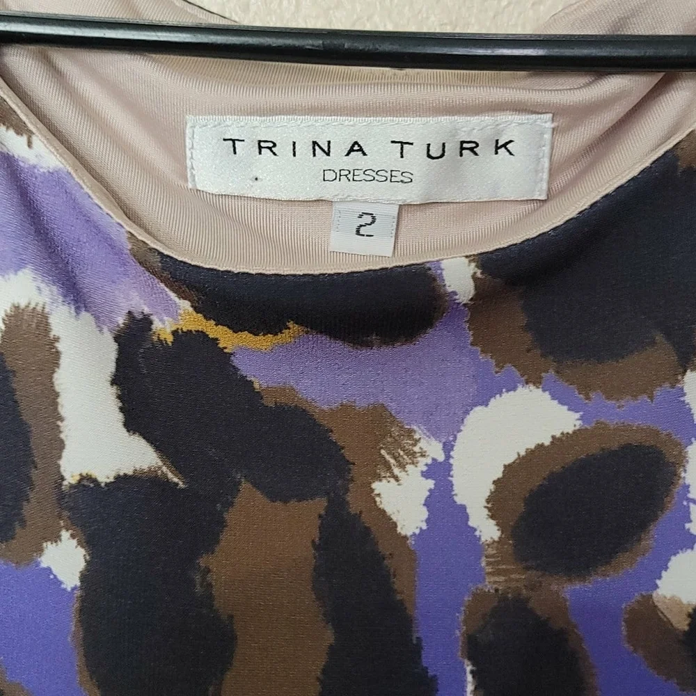 Trina Turk ♡ Breene Dress Size 2 Lapis Purple Black Print Knit Cap Sleeve Shif - Picture 10 of 10